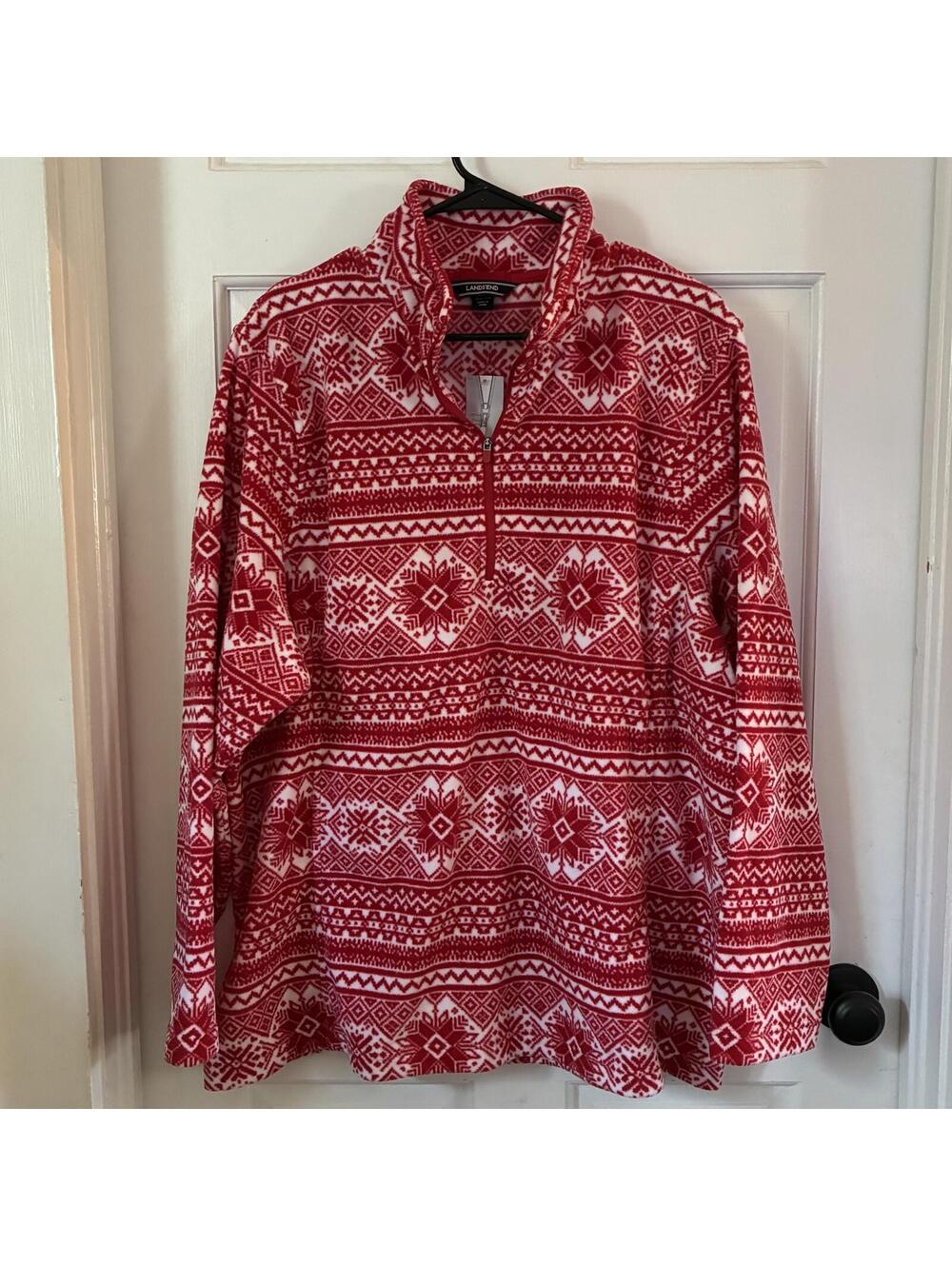 Lands' End Red and White Patterned Fleece - 2X NWT